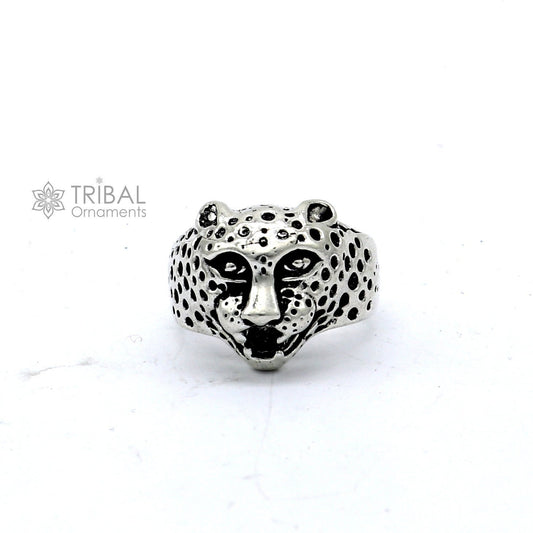 92.5% sterling silver handmade king leopard face for men's and boys gifting, stylish luxury lion ring  sr710