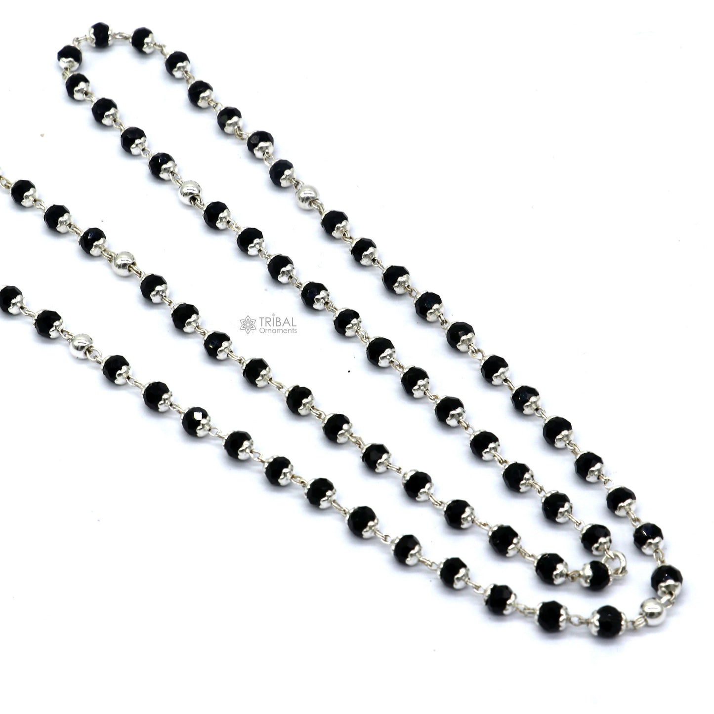 Handmade 925 Sterling silver gorgeous black beaded Nazariya chain for girls and kids ch598