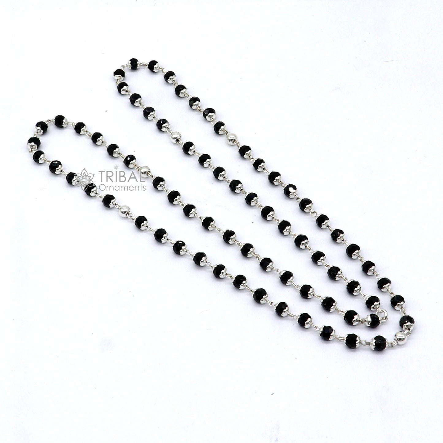 Handmade 925 Sterling silver gorgeous black beaded Nazariya chain for girls and kids ch598