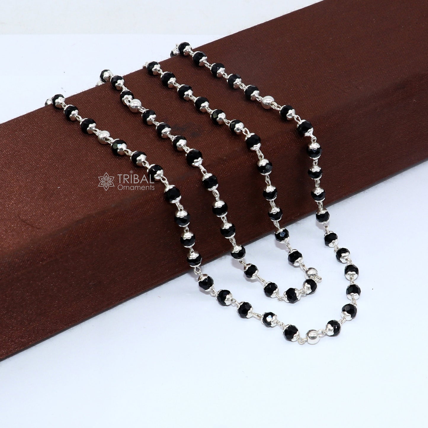 Handmade 925 Sterling silver gorgeous black beaded Nazariya chain for girls and kids ch598