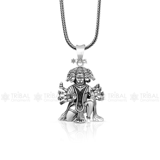 Pure 925 sterling silver handmade Hindu god Lord Panchmukhi Hanuman pendant, amazing designer fabulous pendant unisex gifting jewelry ssp486