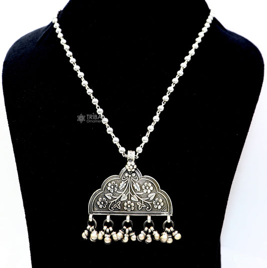 30" 925 sterling silver handmade beaded long necklace with unique design traditional cultural functional pendant necklace jewelry  Set690