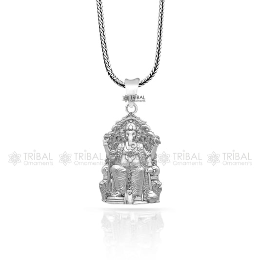 925 sterling silver Lord GANESHA unique design pendant necklace, Lord Ganesha unique style handmade pendant for unisex  Nsp817