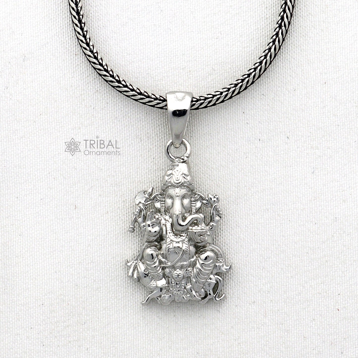 925 sterling silver Lord GANESHA unique design pendant necklace, Lord Ganesha unique style handmade pendant for unisex  Nsp818