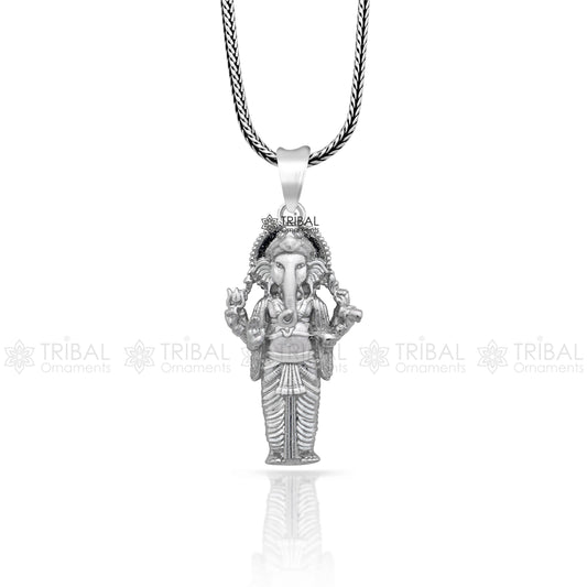 925 sterling silver Lord Ganesha standing design pendant necklace, Lord Ganesha unique style handmade pendant for unisex gift  Nsp824