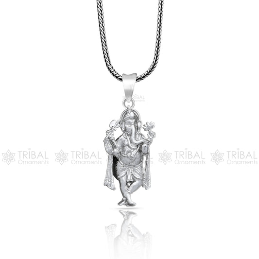 925 sterling silver Lord Ganesha standing design pendant necklace, Lord Ganesha unique style handmade pendant for unisex gift  Nsp829