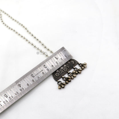 Traditional Indian 925 sterling silver chitai work pendant with silver beaded necklace by TRIBAL ORNAMENTS