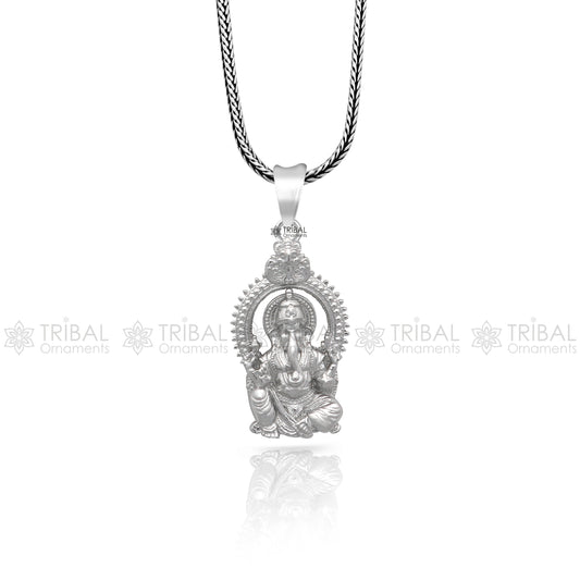 925 sterling silver Lord Ganesha standing design pendant necklace, Lord Ganesha unique style handmade pendant for unisex gift  Nsp833