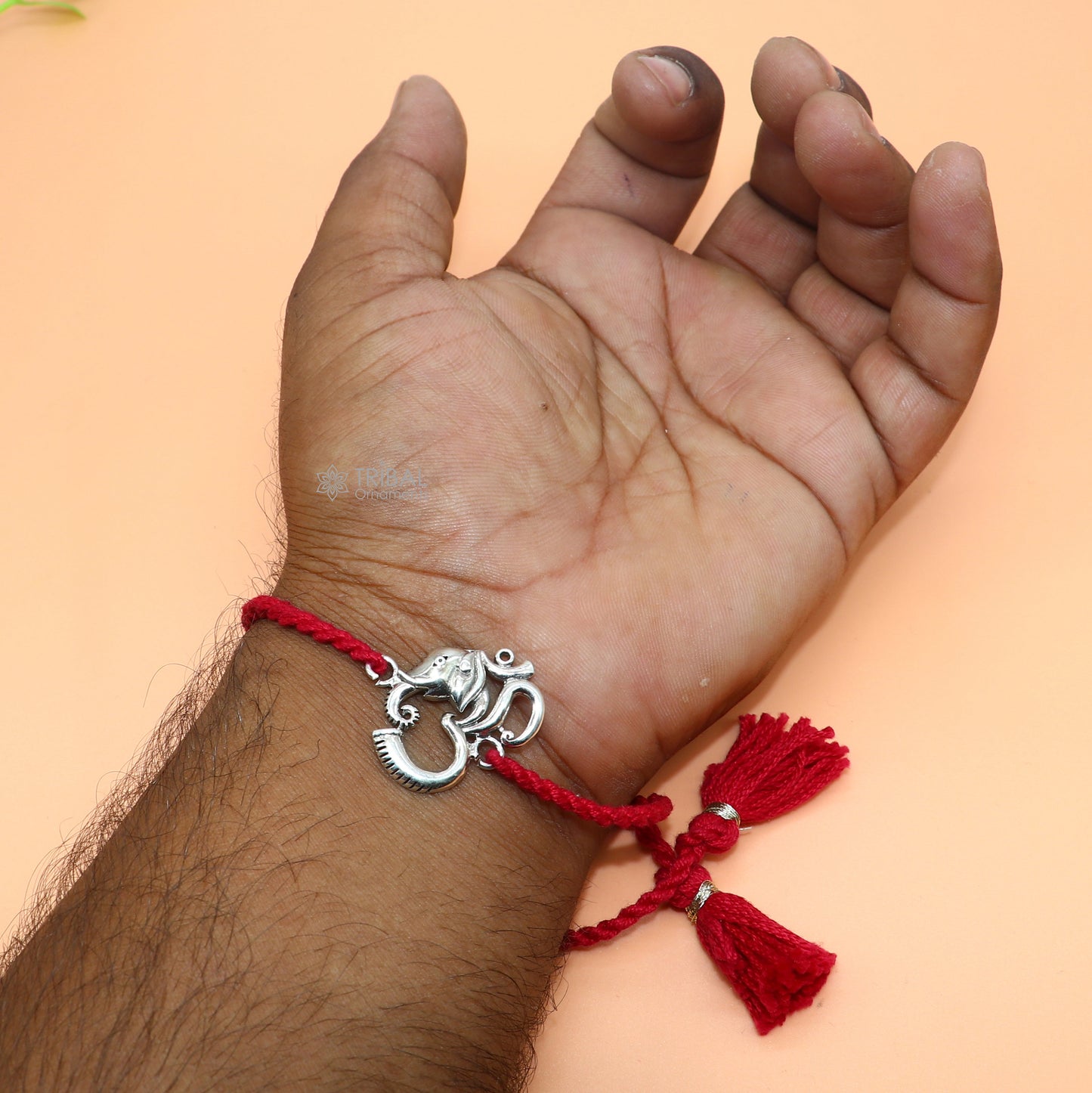 925 Sterling silver lord Ganesha "Aum" OM design pendant Rakhi bracelet. best gift for your brother's on special Rakshabandhan festival  rk311