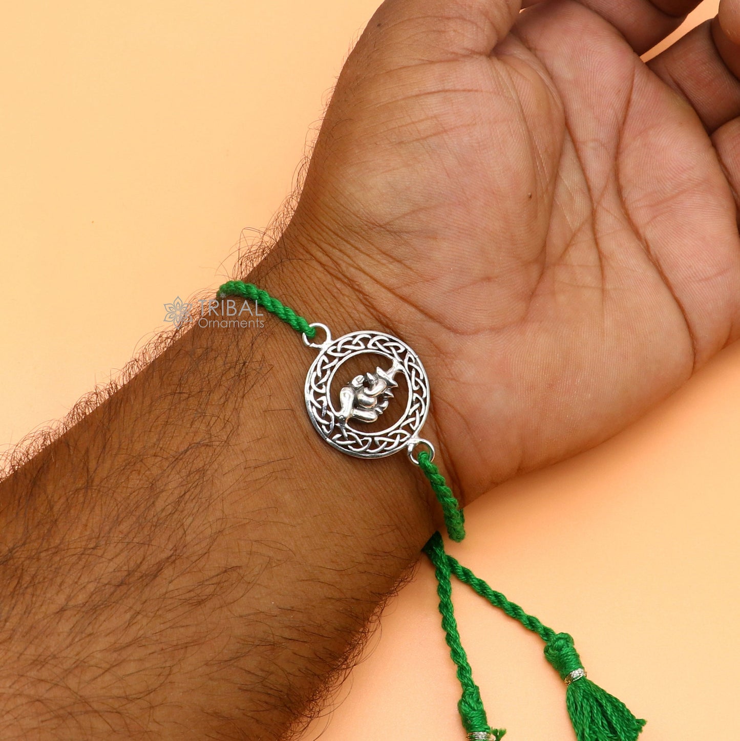 925 Sterling silver lord Ganesha design pendant Rakhi bracelet best gift for special Rakshabandhan festival  rk318