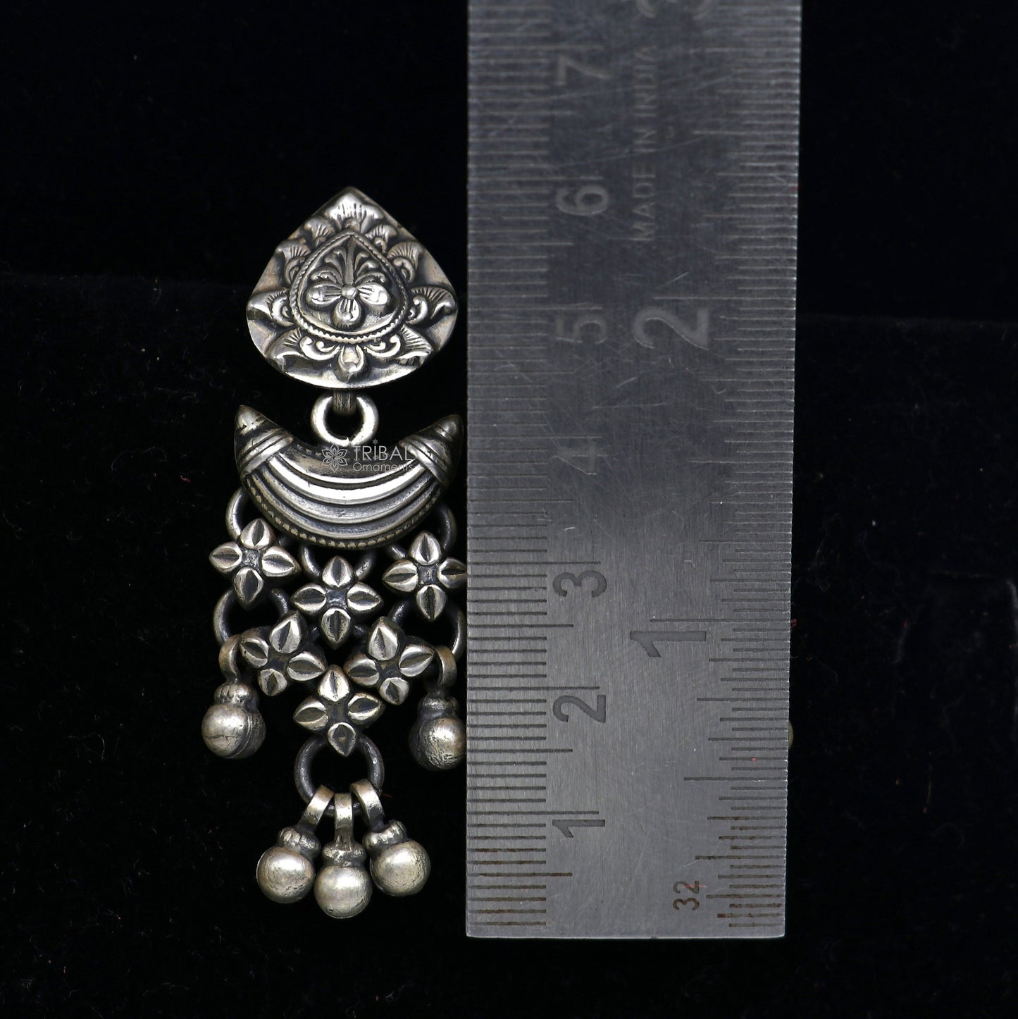 925 sterling silver unique work floral design stud earrings with hanging drops ethnic brides jewellery India s1316 - TRIBAL ORNAMENTS