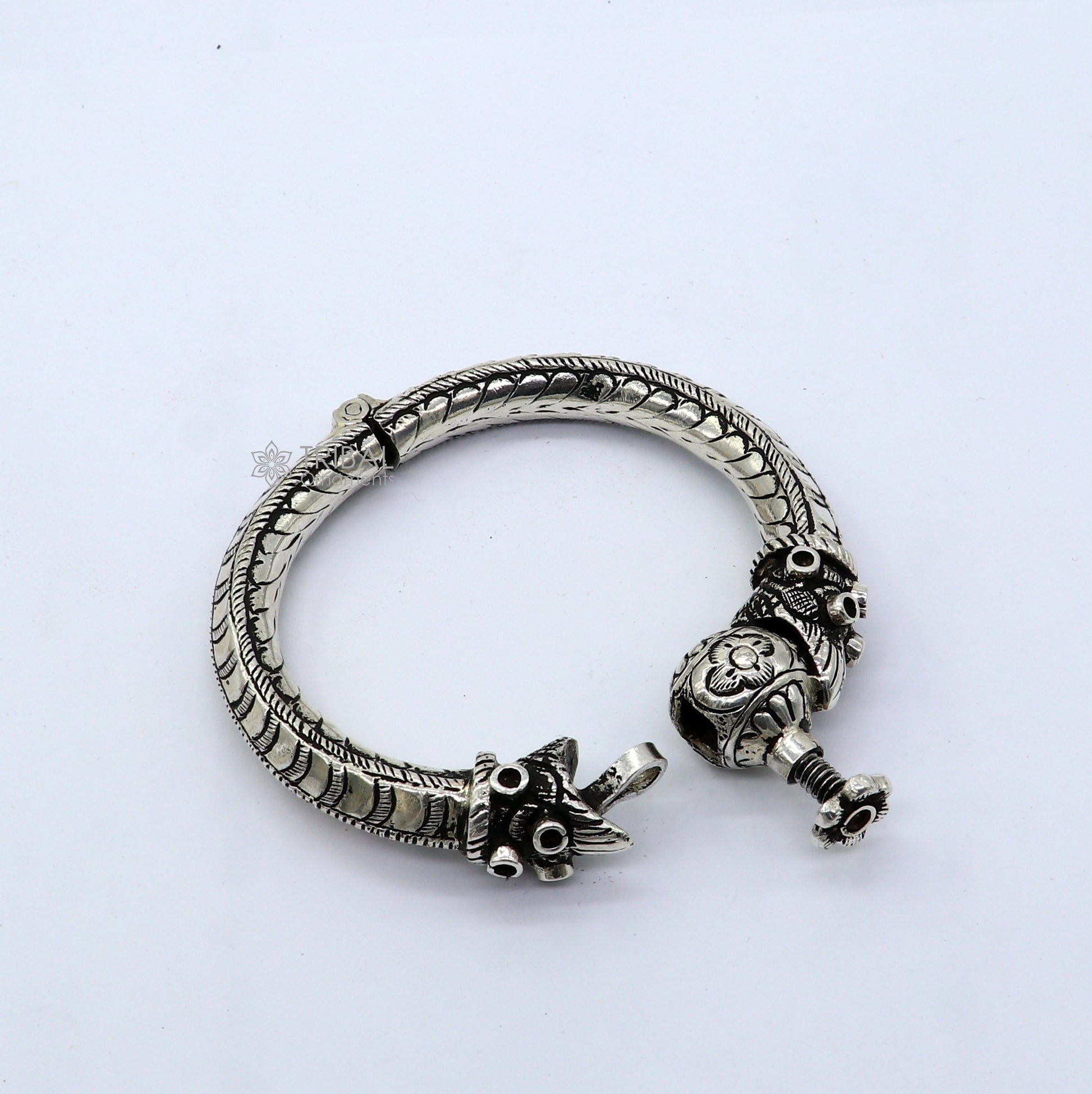 925 sterling silver fabulous crocodile face stylish attractive kada bangle bracelet pretty work attractive tribal belly dance jewelry nsk837 - TRIBAL ORNAMENTS