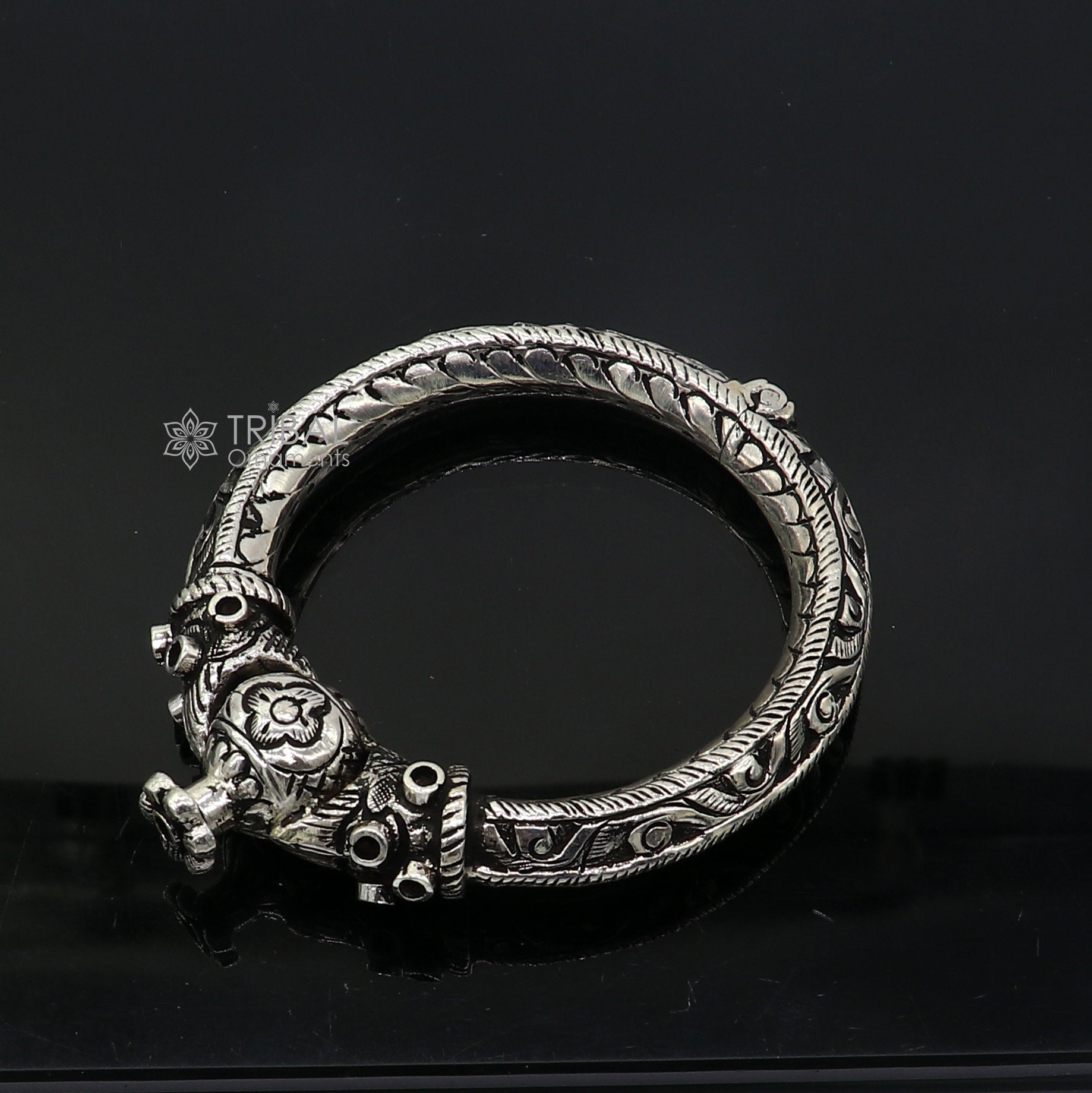 925 sterling silver fabulous crocodile face stylish attractive kada bangle bracelet pretty work attractive tribal belly dance jewelry nsk838 - TRIBAL ORNAMENTS