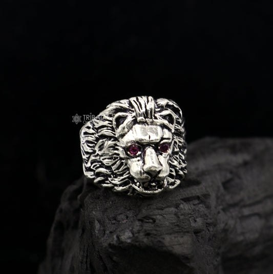 925 sterling silver handmade excellent lion face vintage antique stylish ring band unisex customized jewelry from Rajasthan india sr709