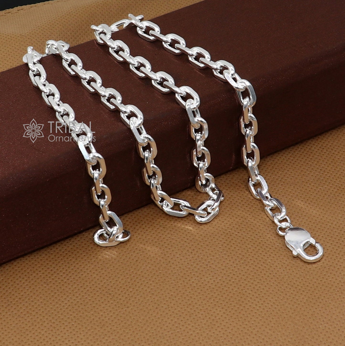 20" heavy 925 Sterling silver handmade fabulous square link rolo chain unisex necklace jewelry from india ch596