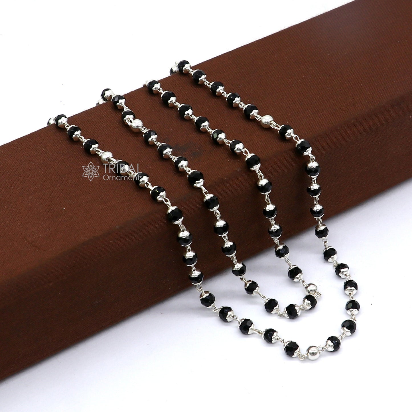 Handmade 925 Sterling silver gorgeous black beaded Nazariya chain for girls and kids ch598