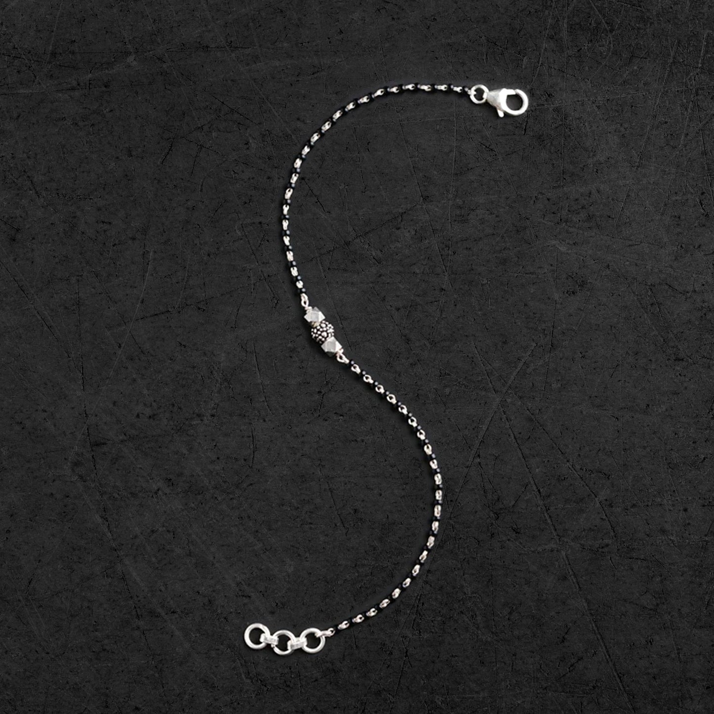 925 sterling silver black beaded chain bracelet Combo use bracelet or anklets, Mangalsutra bracelet mbr07