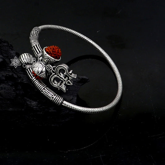 925 sterling silver handmade Lord Shiva Trishul bangle bracelet Rudraksha kada, excellent Bahubali trident kada bracelet gift nsk841 - TRIBAL ORNAMENTS