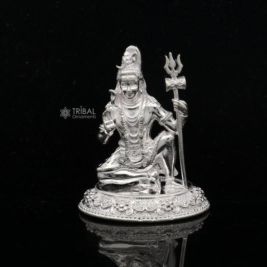 925 Sterling silver handmade hindu idols Lord Shiva with trident stunning statue figurine, puja articles  silver article art777