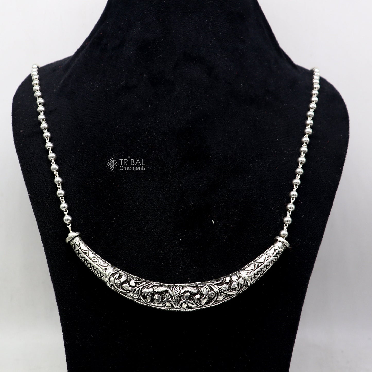 24" long Vintage Indian traditional style trendy 925 sterling silver chitai necklace, choker tribal jewelry SET700