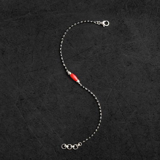 925 sterling silver red and black beaded chain bracelet Combo use bracelet or anklets, Mangalsutra bracelet mbr05 - TRIBAL ORNAMENTS