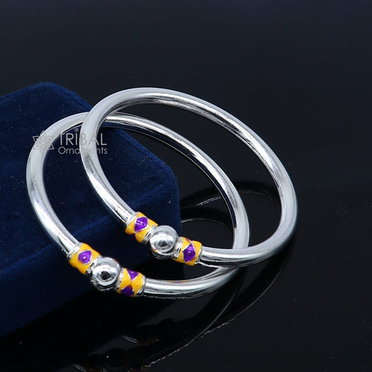 925 Sterling silver handmade Single ball design baby bangle bracelet kada, fabulous silver baby jewellery bbk205 - TRIBAL ORNAMENTS