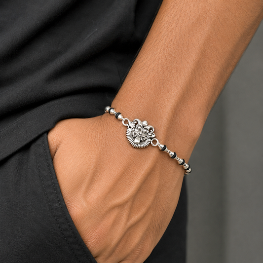 925 sterling silver Evil eye ( nazar battu )design black Tulsi beads bracelet rakhi rk401