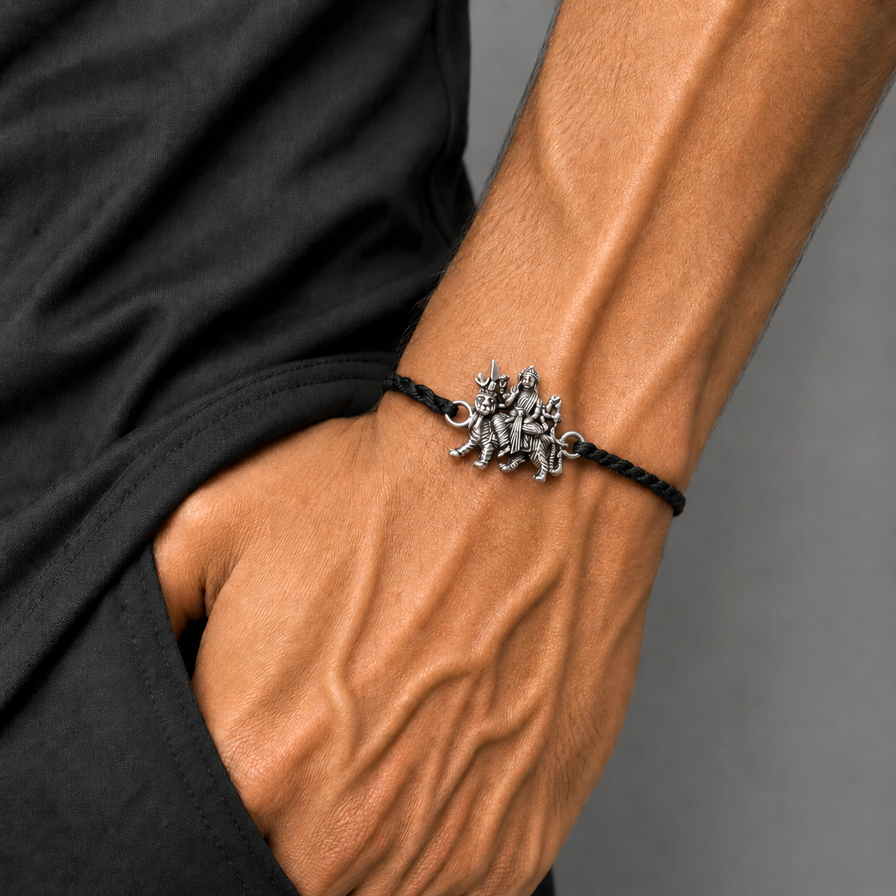 925 Sterling silver Lord Durga maa design thread rakhi bracelet rk343