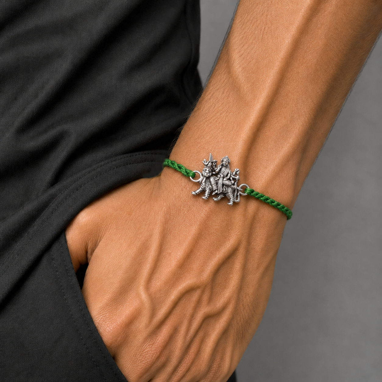 925 Sterling silver Lord Durga maa design thread rakhi bracelet rk343