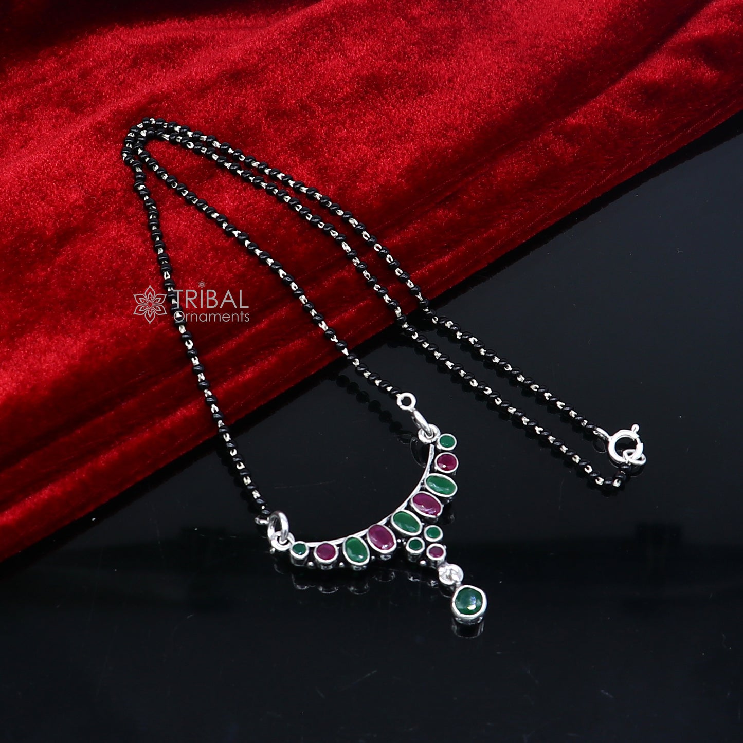 925 sterling silver red and green stone Mangalsutra pendant, best women's girl's gifting jewelry mS74