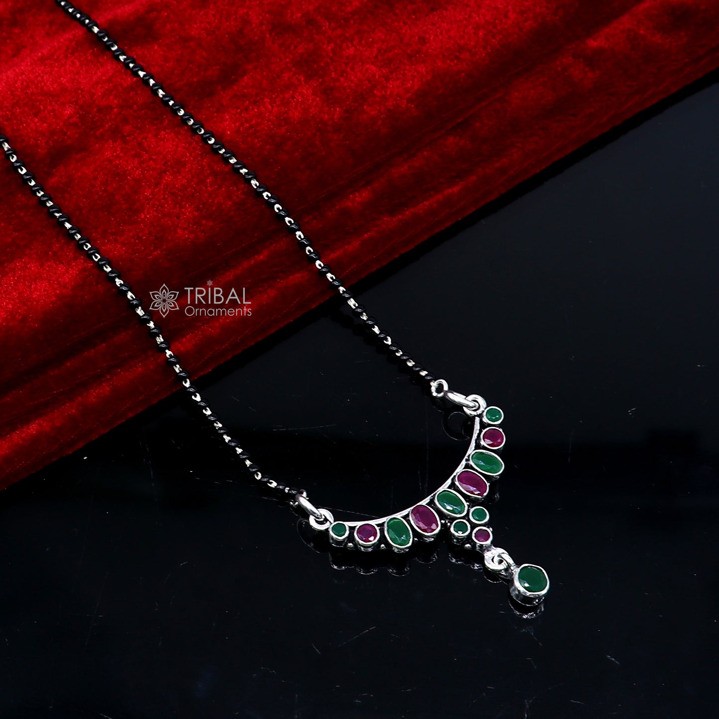 925 sterling silver red and green stone Mangalsutra pendant, best women's girl's gifting jewelry mS74