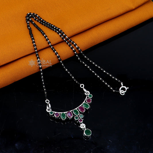 925 sterling silver red and green stone Mangalsutra pendant, best women's girl's gifting jewelry mS74