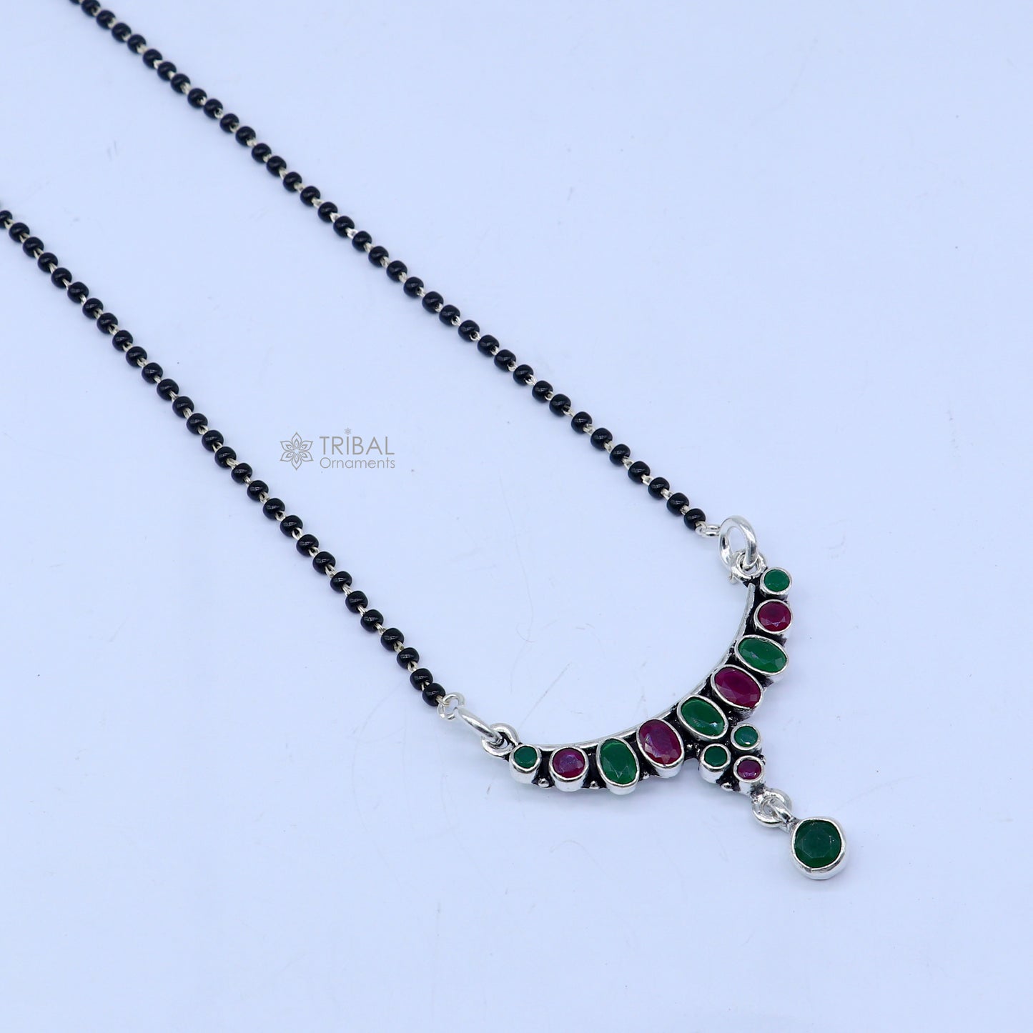 925 sterling silver red and green stone Mangalsutra pendant, best women's girl's gifting jewelry mS74