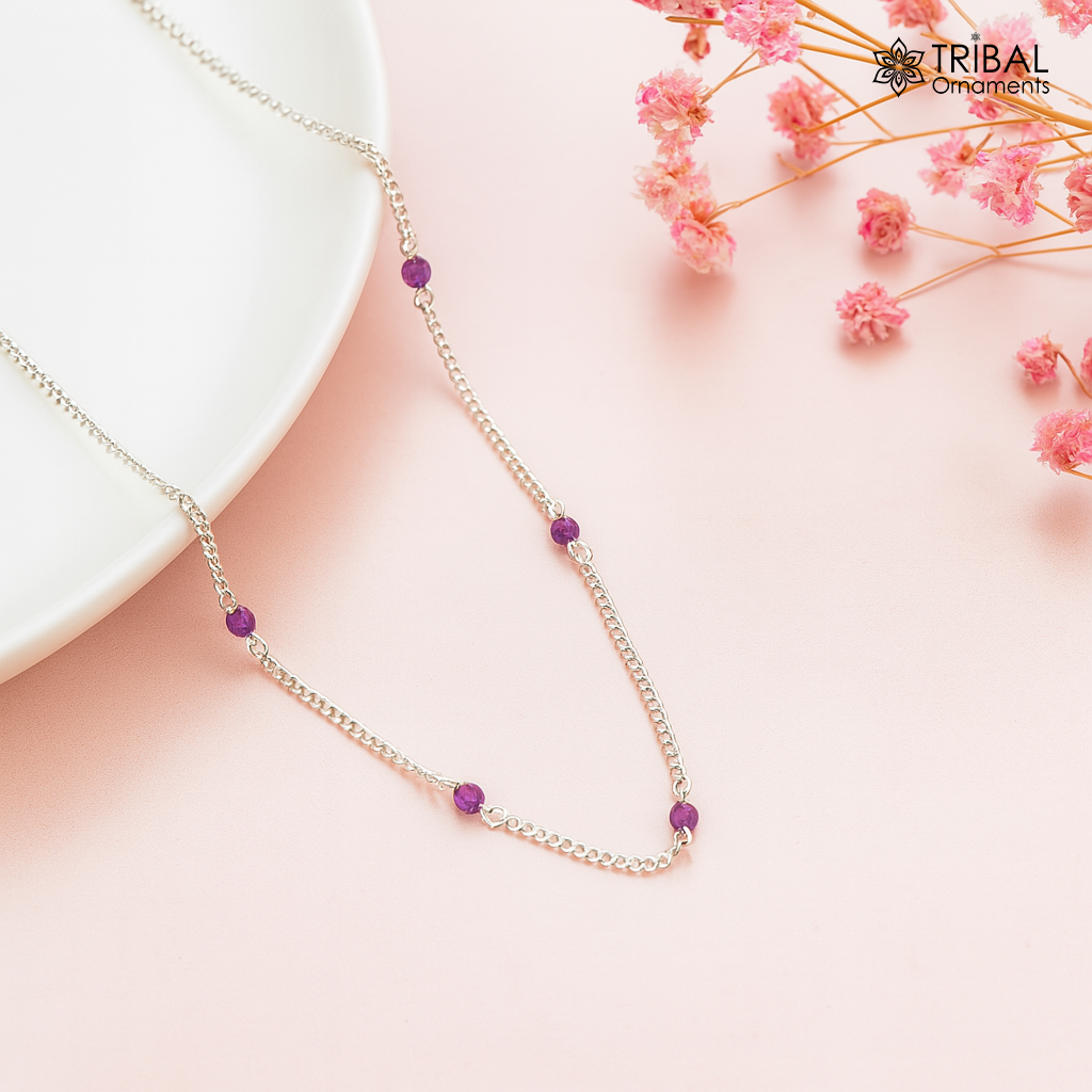 Pure 925 sterling silver pearl beads chain necklace, vintage antique style Mangalsutra necklace ms 104