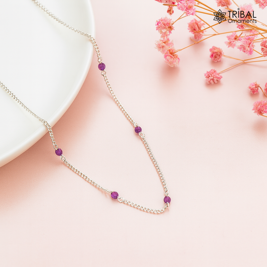 Pure 925 sterling silver pearl beads chain necklace, vintage antique style Mangalsutra necklace ms 104