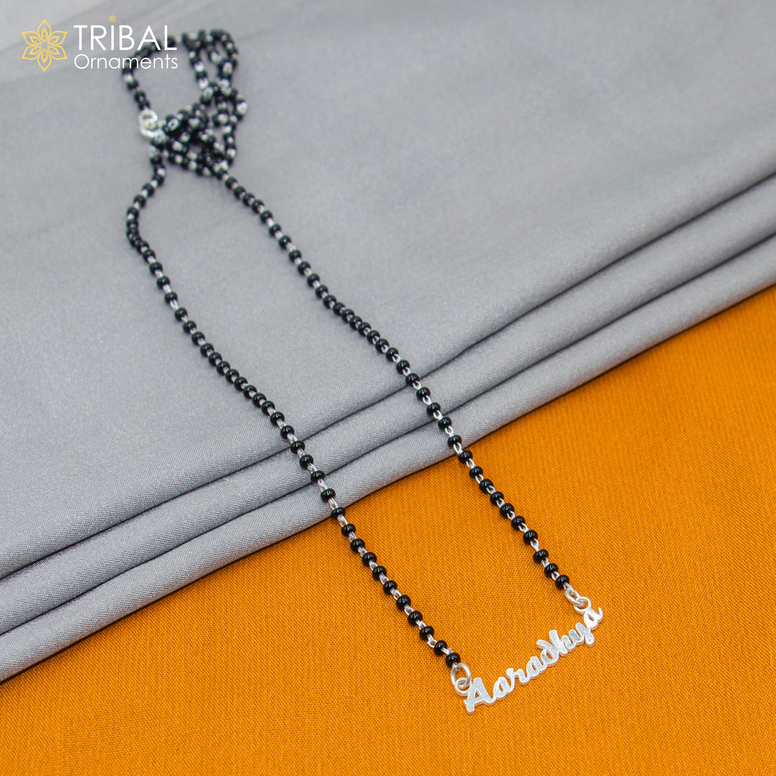 925 sterling silver black beads and aradhaya name design mangal sutra necklace brides Mangalsutra and personalized jewelry ms96 - TRIBAL ORNAMENTS