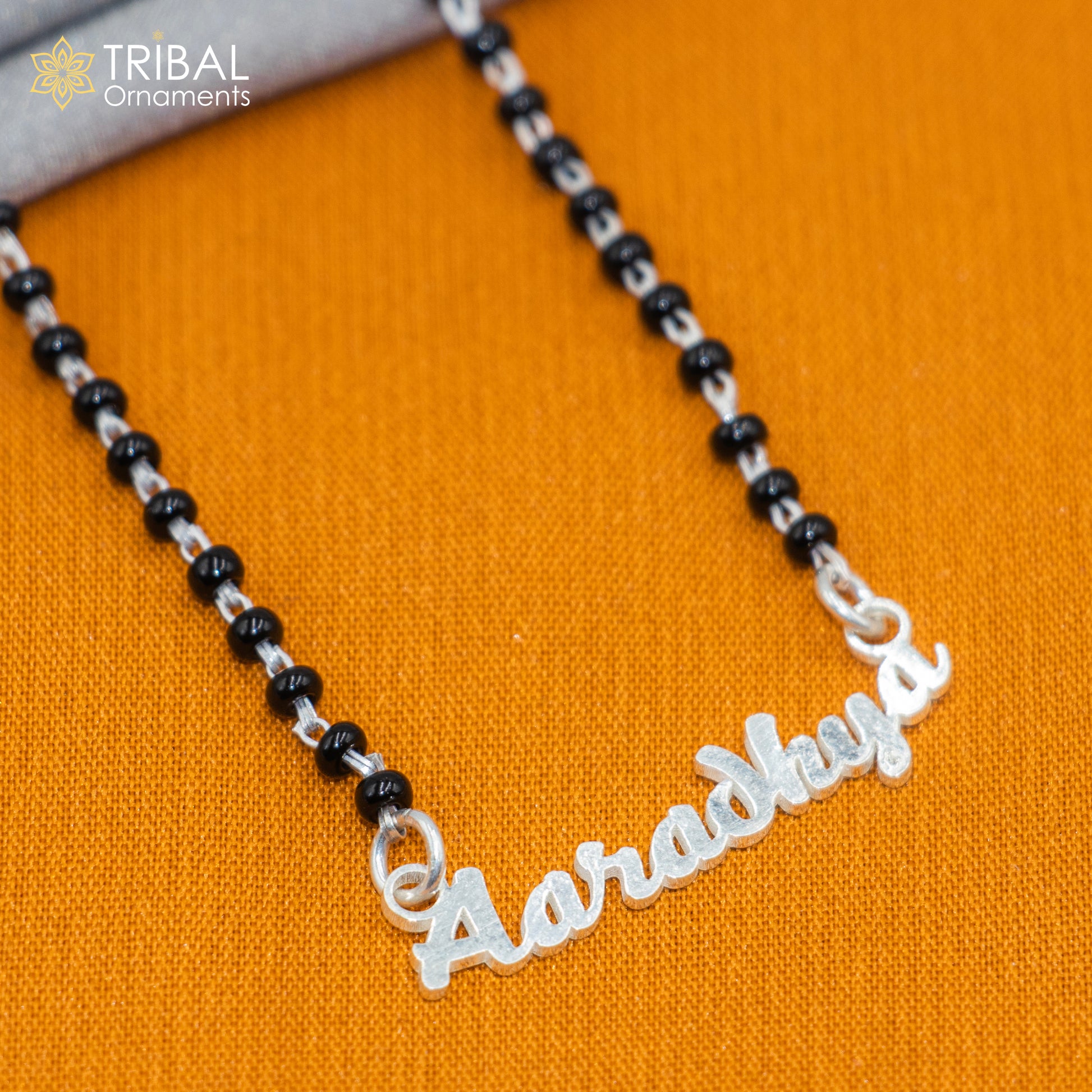 925 sterling silver black beads and aradhaya name design mangal sutra necklace brides Mangalsutra and personalized jewelry ms96 - TRIBAL ORNAMENTS