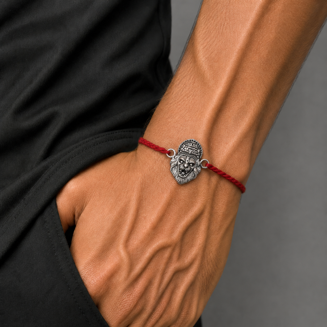 925 Sterling silver Narsimha design thread rakhi bracelet rk352