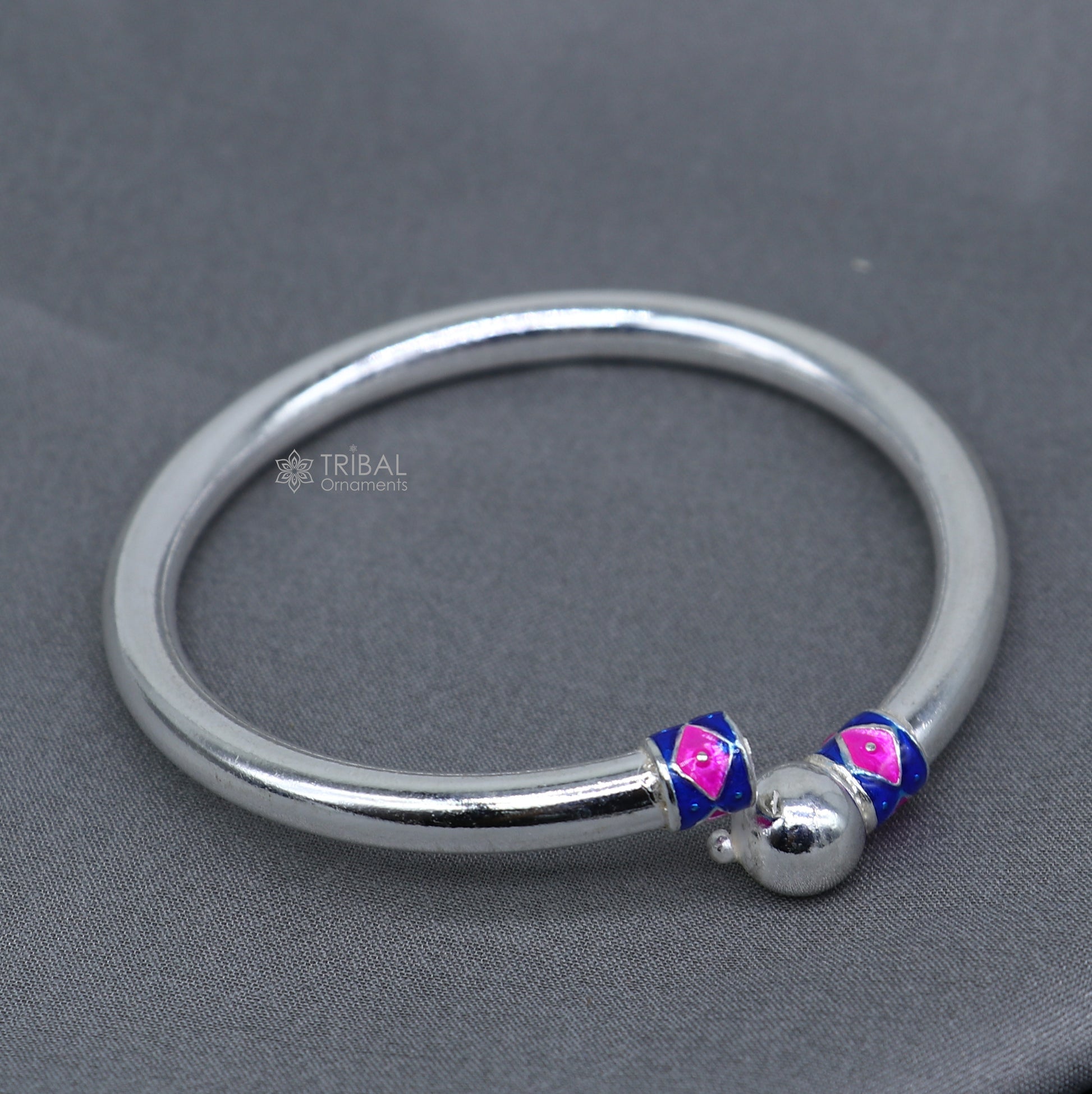 925 sterling silver handmade plain Ball design bangle bracelet kada jewelry, single ball kada bangle nba429 - TRIBAL ORNAMENTS