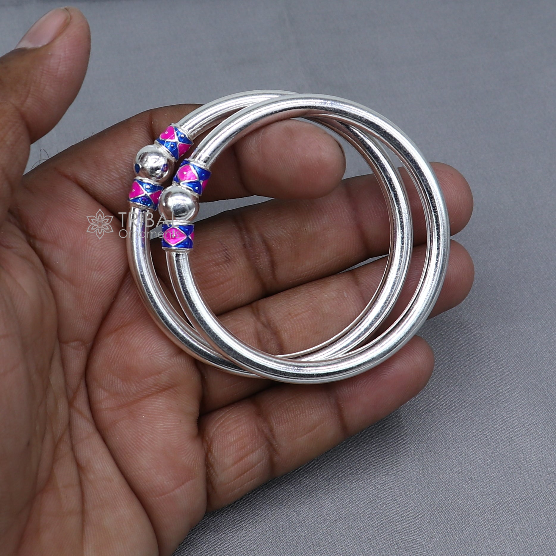 925 sterling silver handmade plain Ball design bangle bracelet kada jewelry, single ball kada bangle nba429 - TRIBAL ORNAMENTS