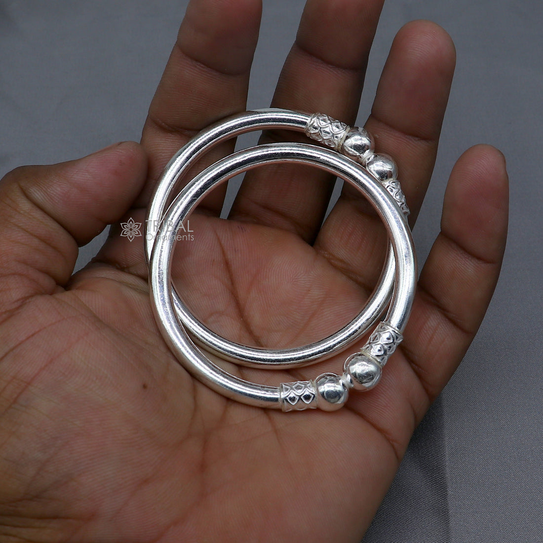 925 sterling silver handmade plain Ball design bangle bracelet kada jewelry, unique ball kada bangle for girls nba430 - TRIBAL ORNAMENTS