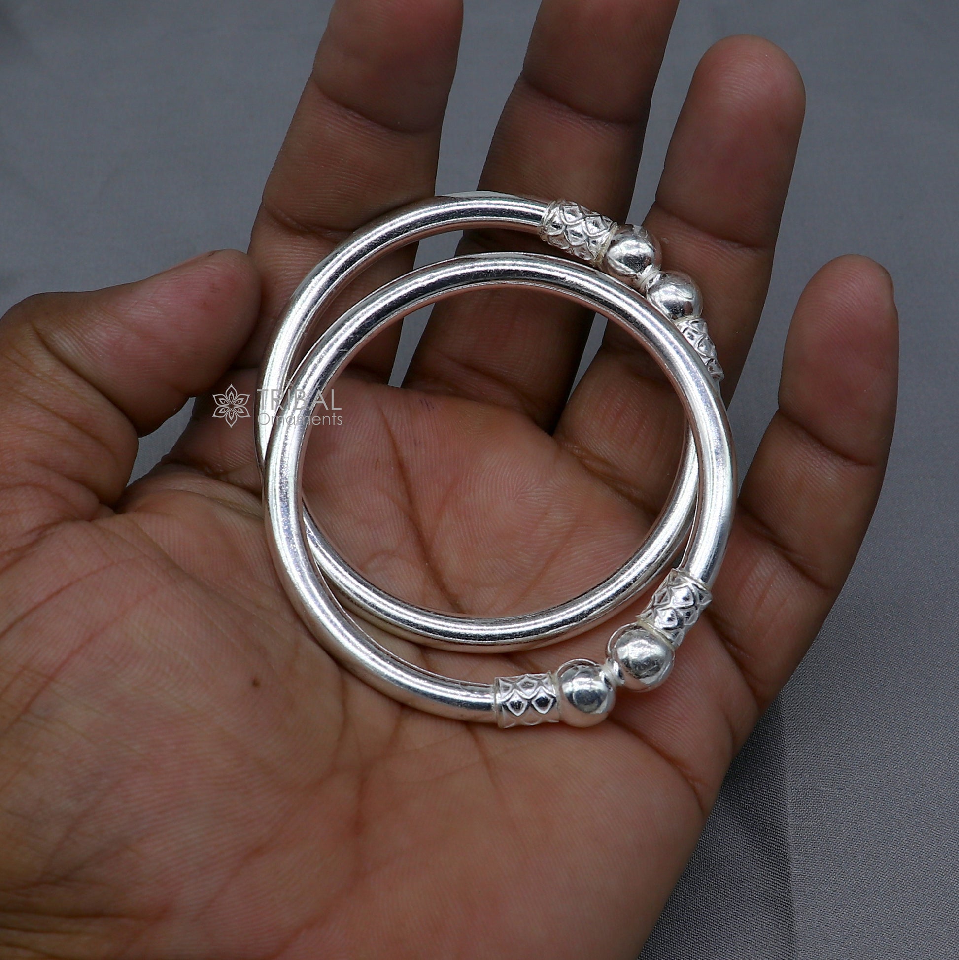 925 sterling silver handmade plain Ball design bangle bracelet kada jewelry, unique ball kada bangle for girls nba430 - TRIBAL ORNAMENTS