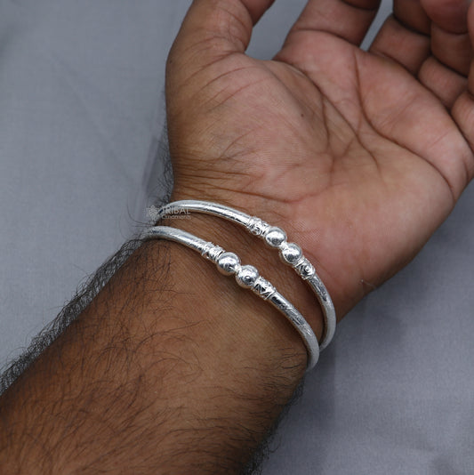 925 sterling silver handmade plain Ball design bangle bracelet kada jewelry, unique ball kada bangle for girls nba433 - TRIBAL ORNAMENTS