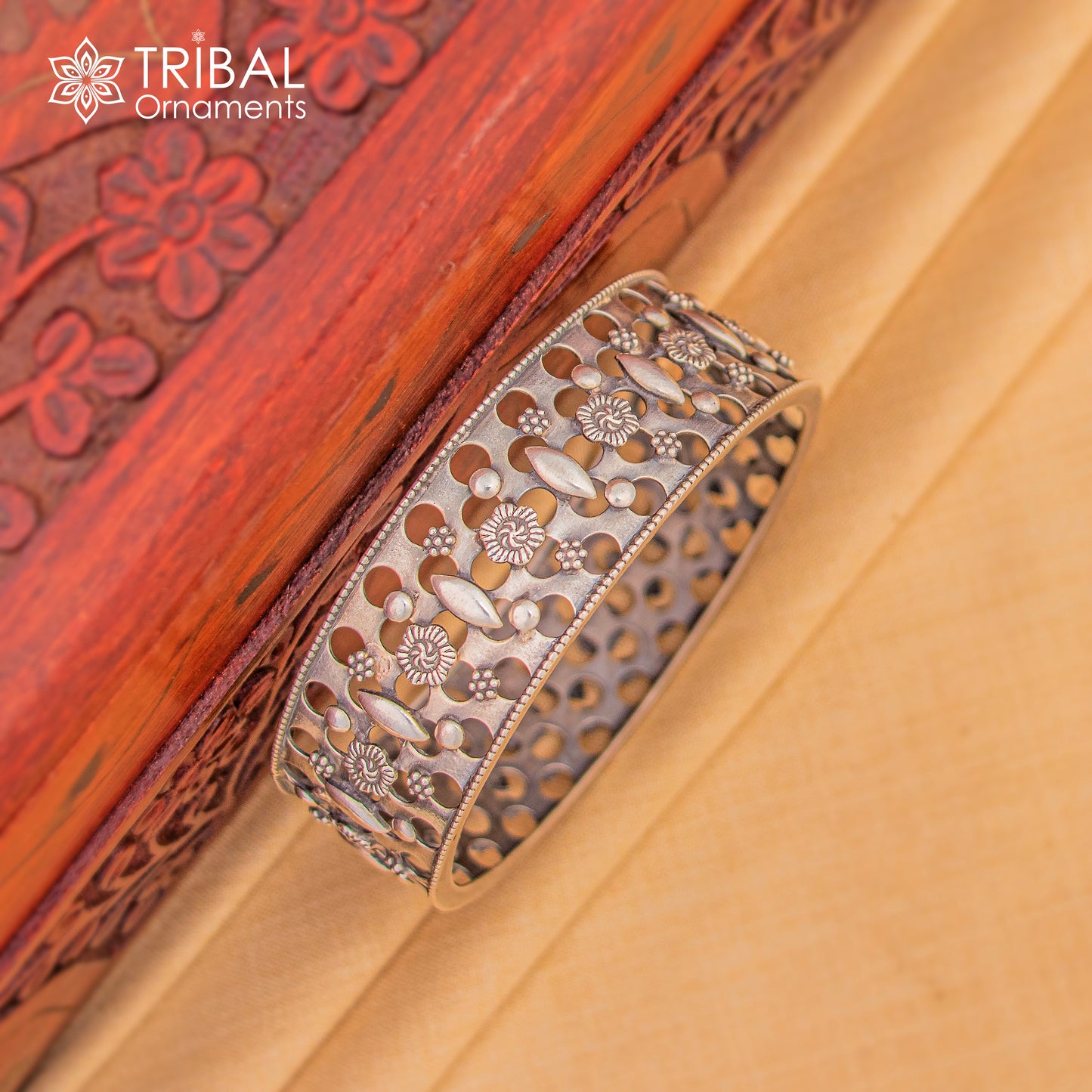 925 sterling silver handmade unique design floral bangle bracelet kada, customized bangle for girls who like vintage tribal style nba154