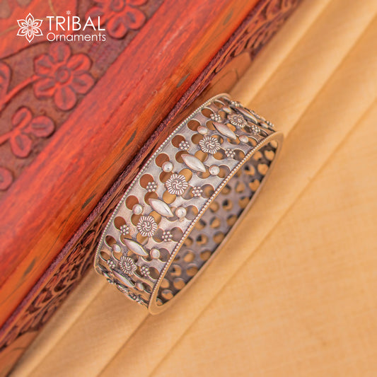 925 sterling silver handmade unique design floral bangle bracelet kada, customized bangle for girls who like vintage tribal style nba154