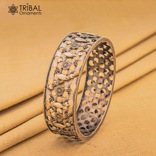 925 sterling silver handmade unique design floral bangle bracelet kada, customized bangle for girls who like vintage tribal style nba154