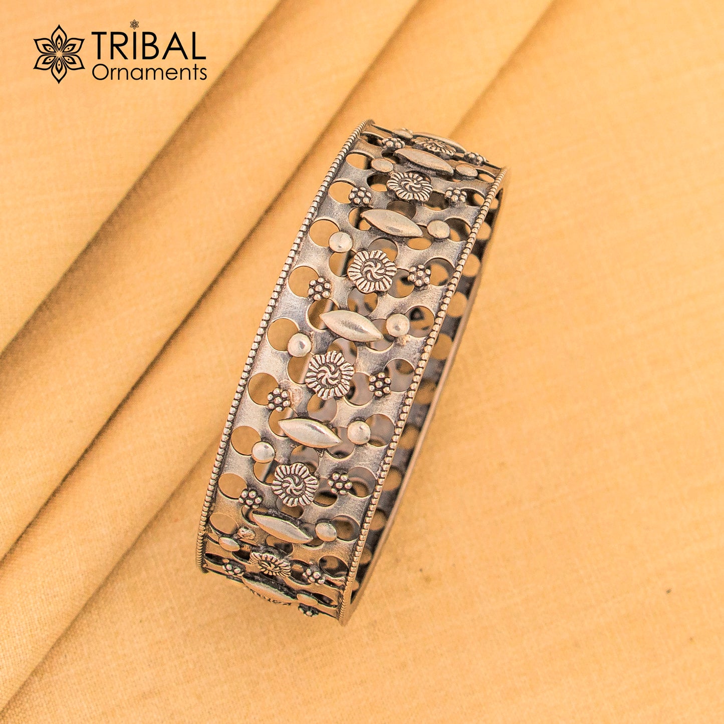 925 sterling silver handmade unique design floral bangle bracelet kada, customized bangle for girls who like vintage tribal style nba154