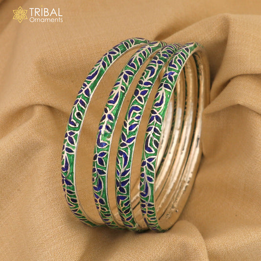 925 sterling silver handcrafted color enamel bangles bracelet, best brides jewelry vintage antique style wrist jewelry nba447