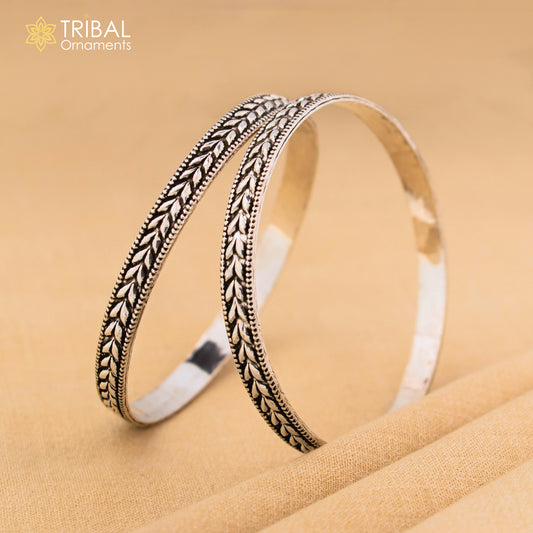 925 sterling silver handcrafted floral design bangles bracelet, fancy stylish gorgeous kangan tribal belly dance jewelry nba316