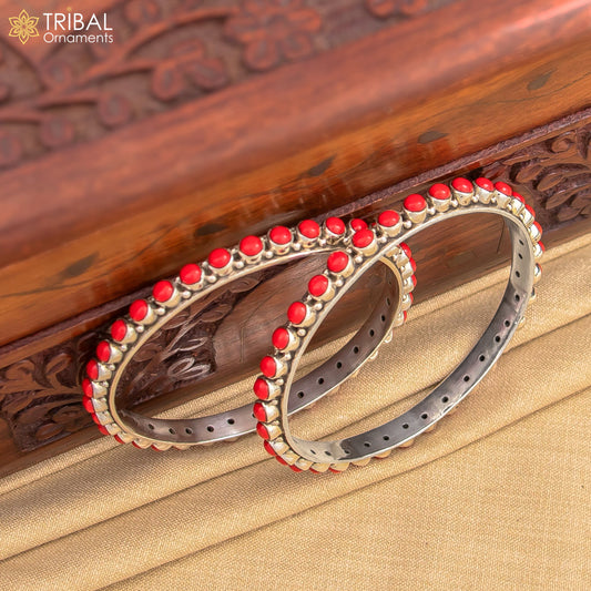 925 sterling silver coral stone bangle bracelet ,unique functional jewelry nba386